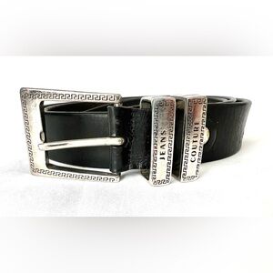 Versace Jeans Couture Black Leather Belt with Silver-Tone Buckle